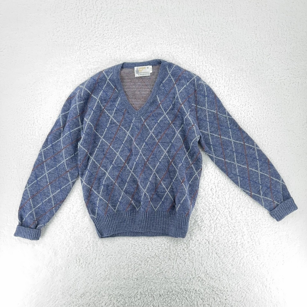 vintage LONDON FOG WOOL BLEND‎ ARGYLE V-NECK KNIT SWEATER Fits like SMALL